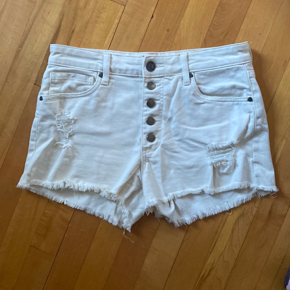 Kut from the kloth Jane high-rise button fly distressed jean shorts ecru 6